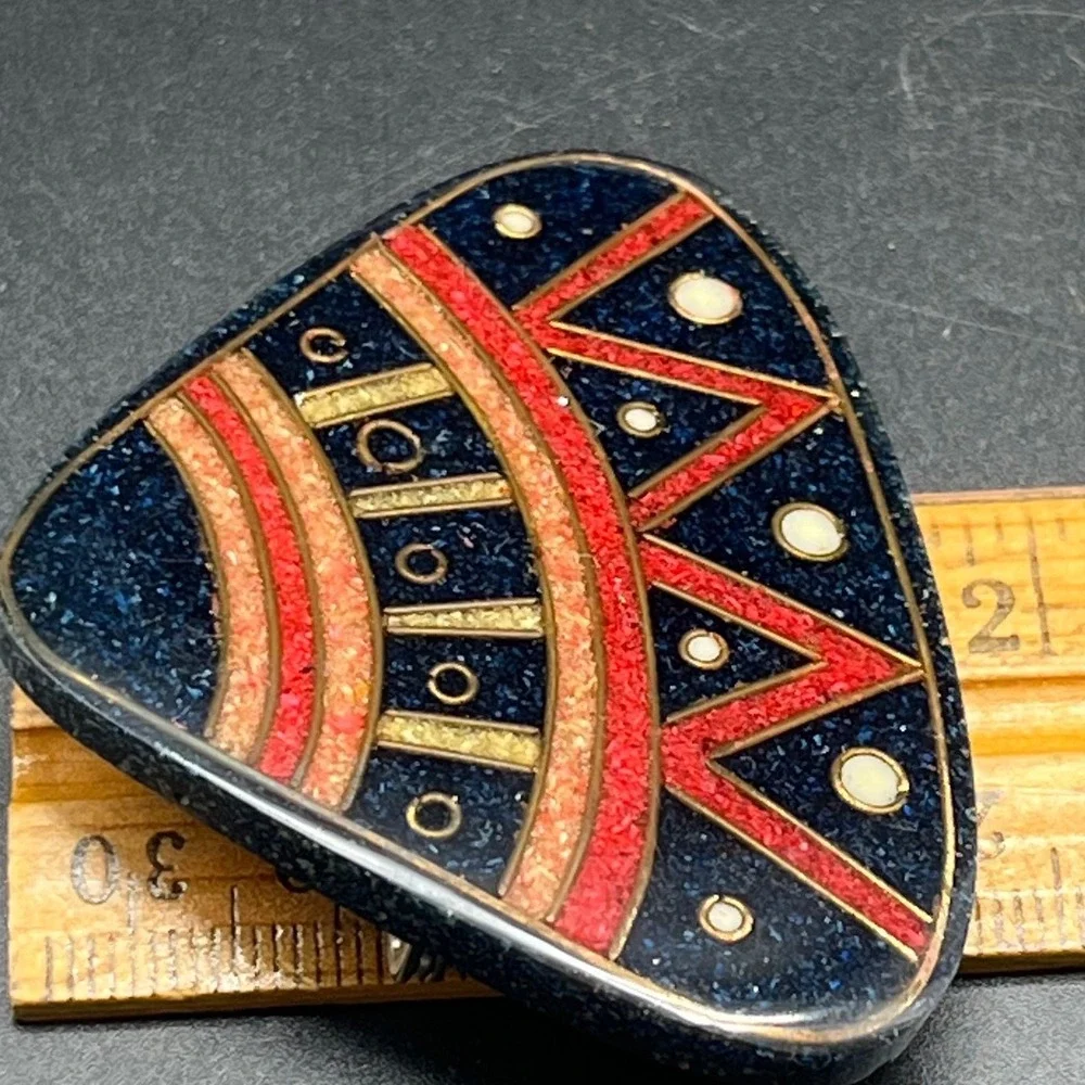 Artisan Handmade Multi Colored Blk Red Gold Resin/Acrylic Brooch Bar Closure‎